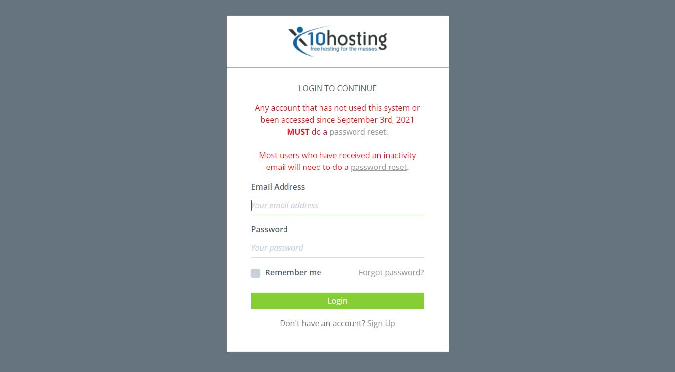 x10Hosting Account Login