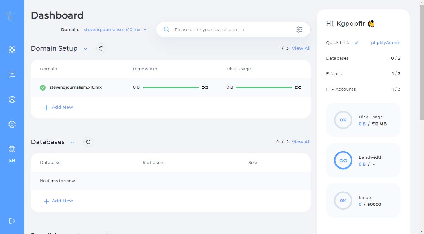 Domain dashboard