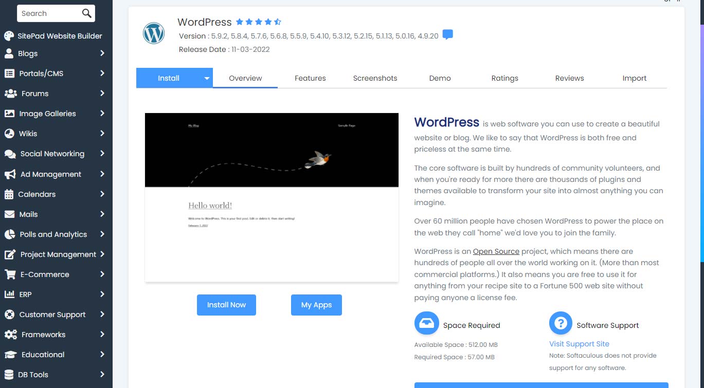 Softaculous Apps Installer for WordPress