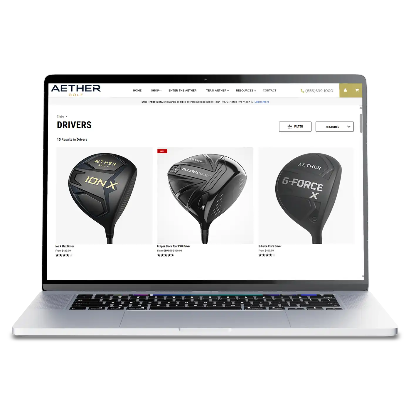 Aether Golf eCommerce website