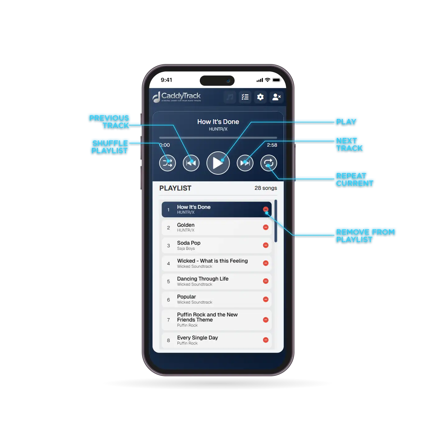 UI features of CaddyTrack