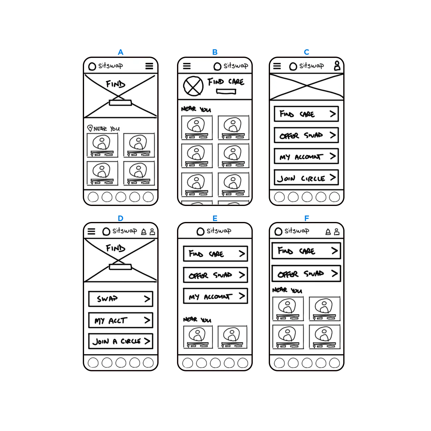 SitSwap paper wireframes